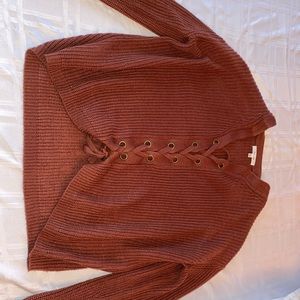 Maroon tie up sweater